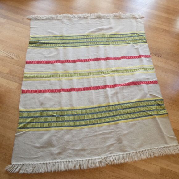 Hand Woven Wool Throw Blanket 52x62 Colorful Stripes Scandinavian MCM Boho - Picture 2 of 8